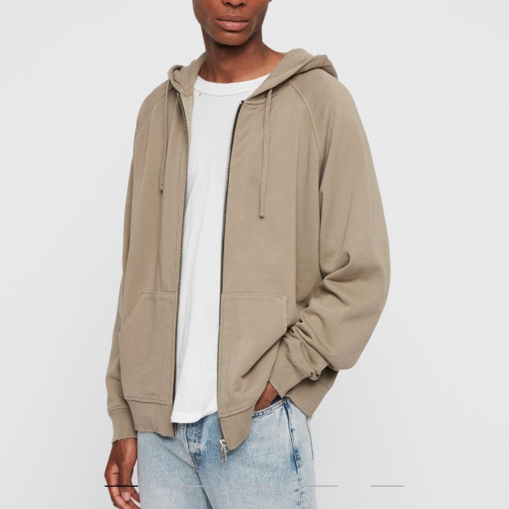 All Saints 100% Cotton Tan Distressed Hoodie